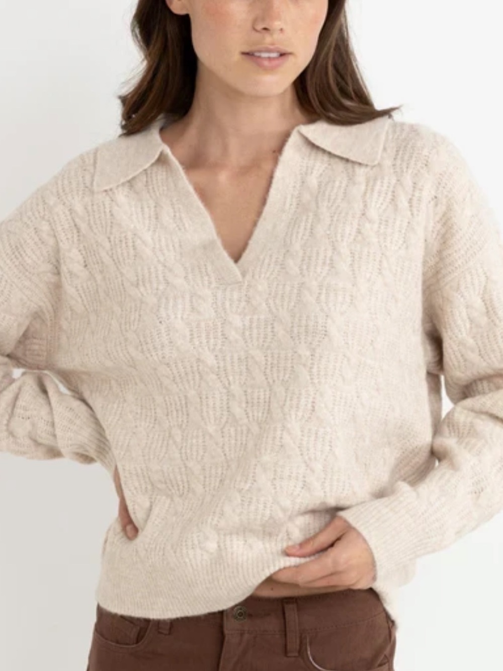 Anthropologie RHYTHM LEXIE V-NECK COLLARED JUMPER SIZE M